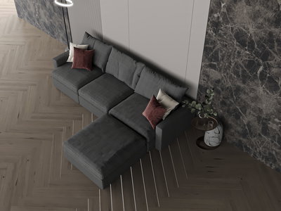 Modern L-shaped Swedish wood sofa, 250 x 160 cm, Chanel fabric - dark gray product image 2