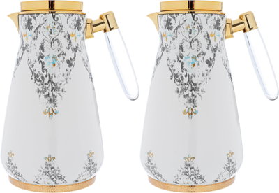Al Saif Gallery Sahar thermos set, 1/0.75 litre, two pieces, thermal glass inner container, steel outer shell - white product image 2