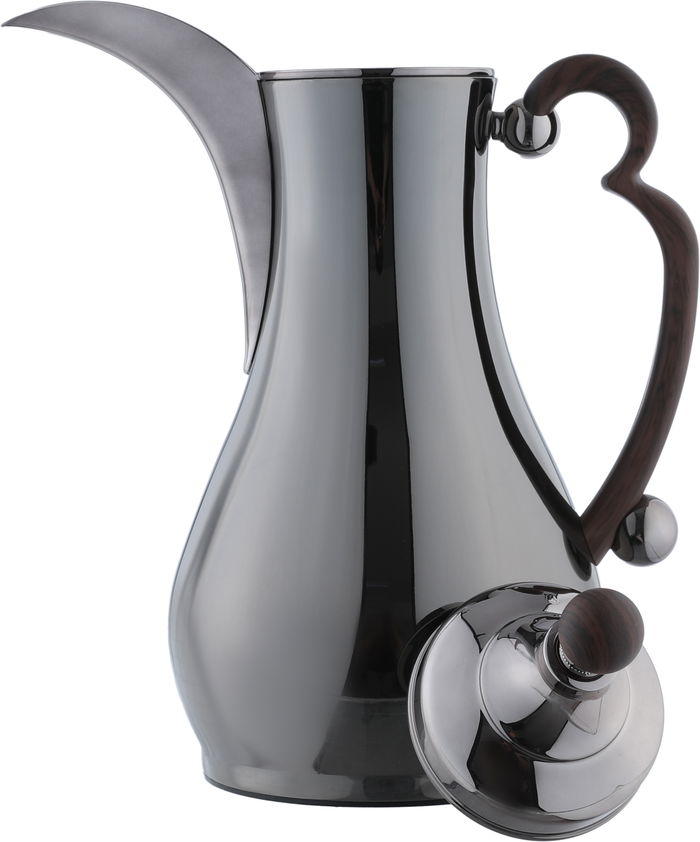 Alsaif Gallery Al-Asalah Thermos Set, 1/1 liter, glass interior, stainless steel exterior, dark wooden handle, press - glossy black product image 5