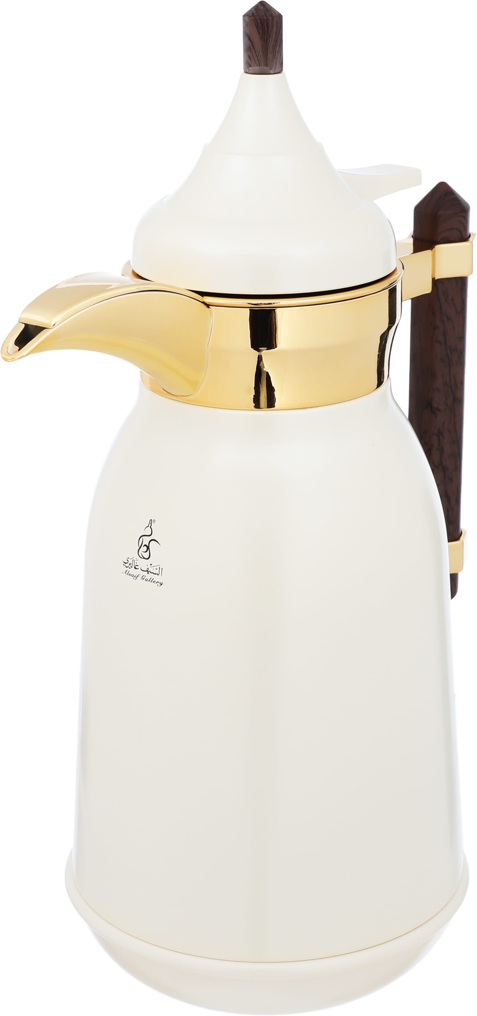 Al Saif Gallery Shahad thermos set, 1 liter, wooden handle, thermal glass inner case, steel outer shell - off white product image 5