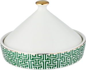 تمرية بغطاء بورسلان ون مور، 14x14x9.5 سم، دائري - أبيض أخضر product image