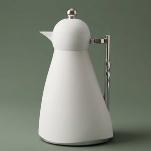 ترمس نور جلوري، 1 لتر، حافظة داخلية زجاج، ضغاط، يد فضي - أبيض product image
