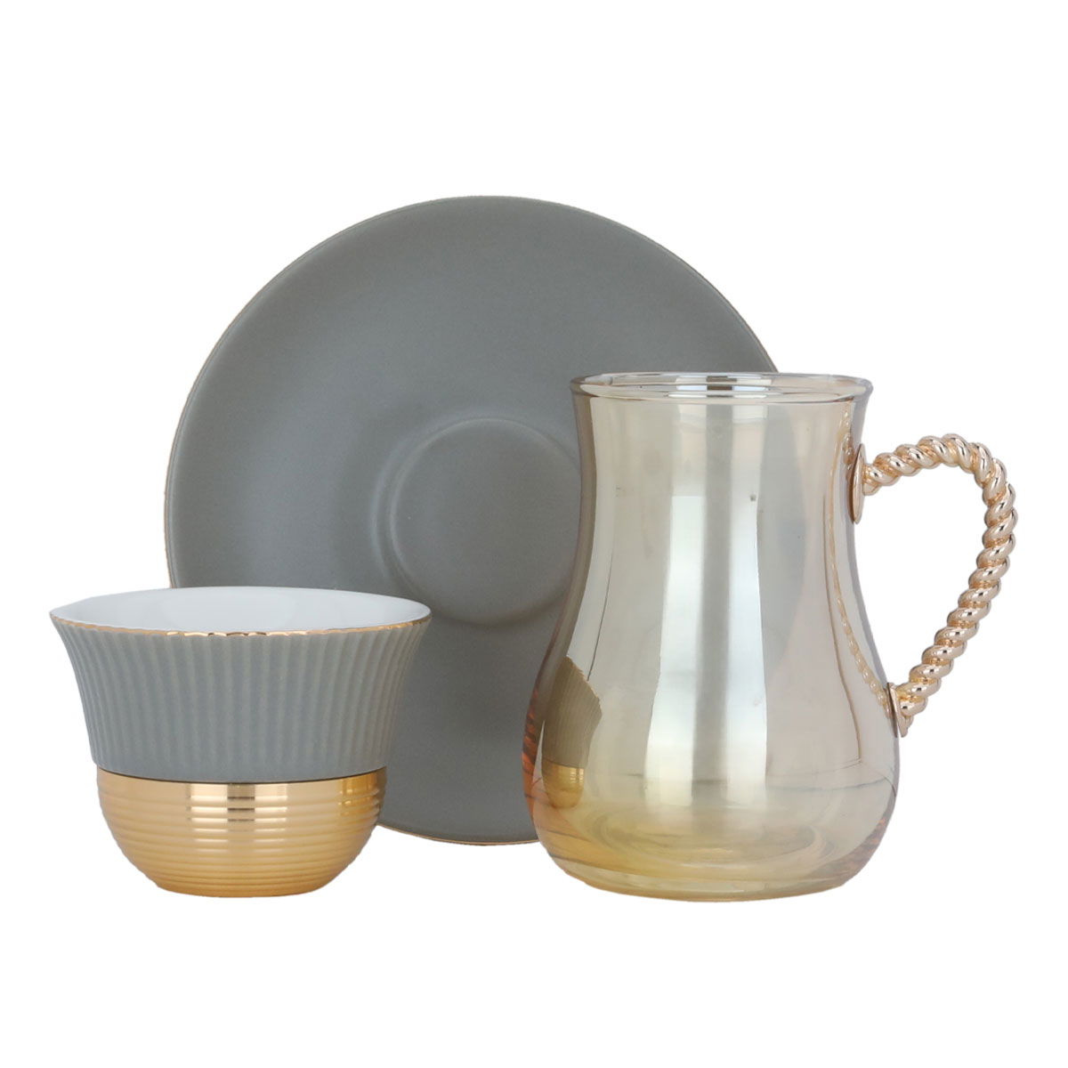 طقم تقديم شاي و قهوة زجاج و بورسلان امبير، 52 قطعة - رمادي ذهبي product image 2