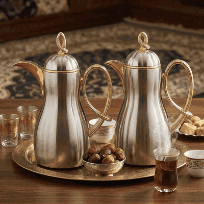 ArwaAl Saif Gallery thermos set, 1 + 1 liter, two pieces, thermal glass inner shell, plastic outer shell - silver product image 2