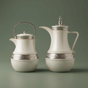 Al Saif Gallery Amal thermos set, 1/1 liter, 2 pieces, thermal glass inner shell, plastic outer shell - white product image