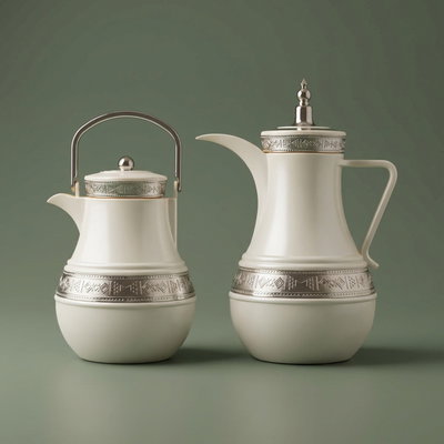 Al Saif Gallery Amal thermos set, 1/1 liter, 2 pieces, thermal glass inner shell, plastic outer shell - white product image 1