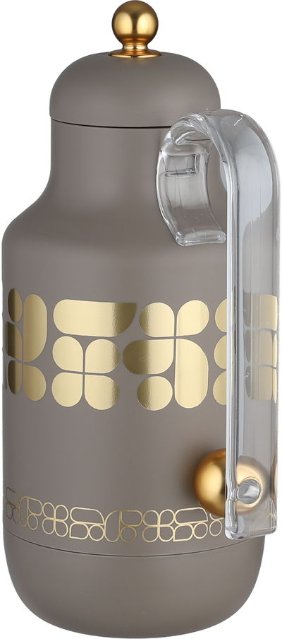 Al Saif Gallery Kkozami Thermos, 1 Liter, Glass Interior, Transparent Handle, Push-Button Lid - Gold Cappuccino product image 2