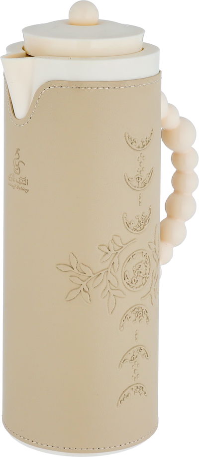 Al Saif Gallery Royal 7T thermos, 1 liter, leather covered, moon pattern, glass inner case, plastic outer shell - beige product image 3