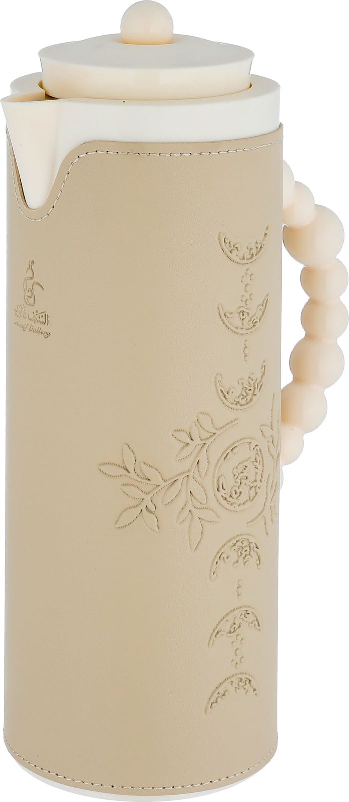 Al Saif Gallery Royal 7T thermos, 1 liter, leather covered, moon pattern, glass inner case, plastic outer shell - beige product image 3