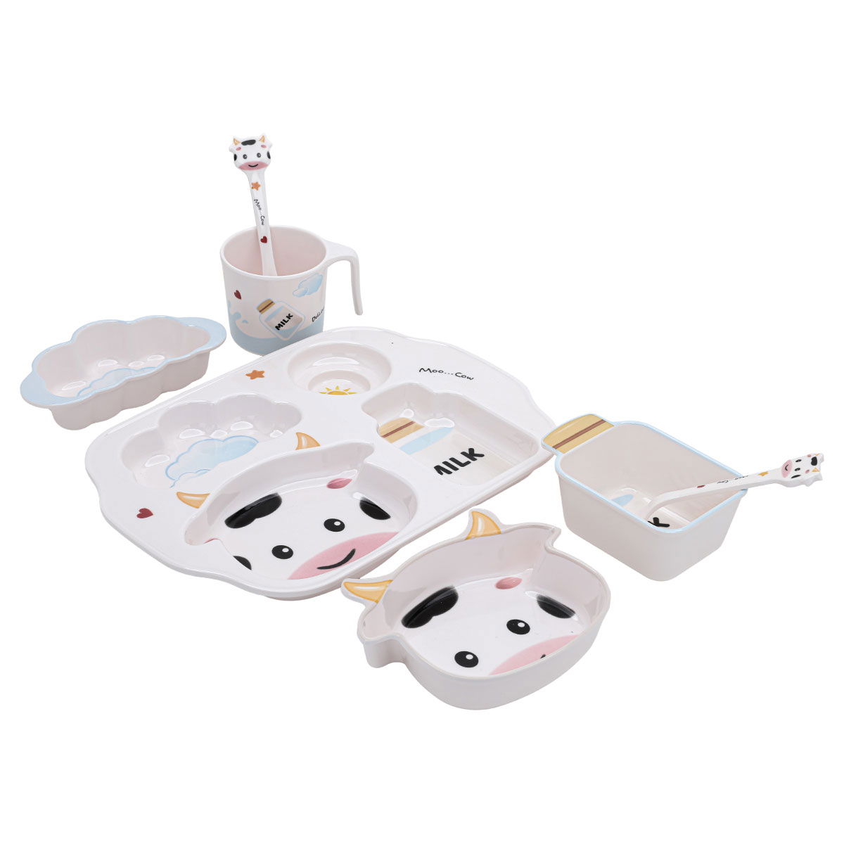 طقم تقديم طعام الأطفال بلاستيك السيف غاليري، شكل بقرة، 7 قطع - ملون product image 2