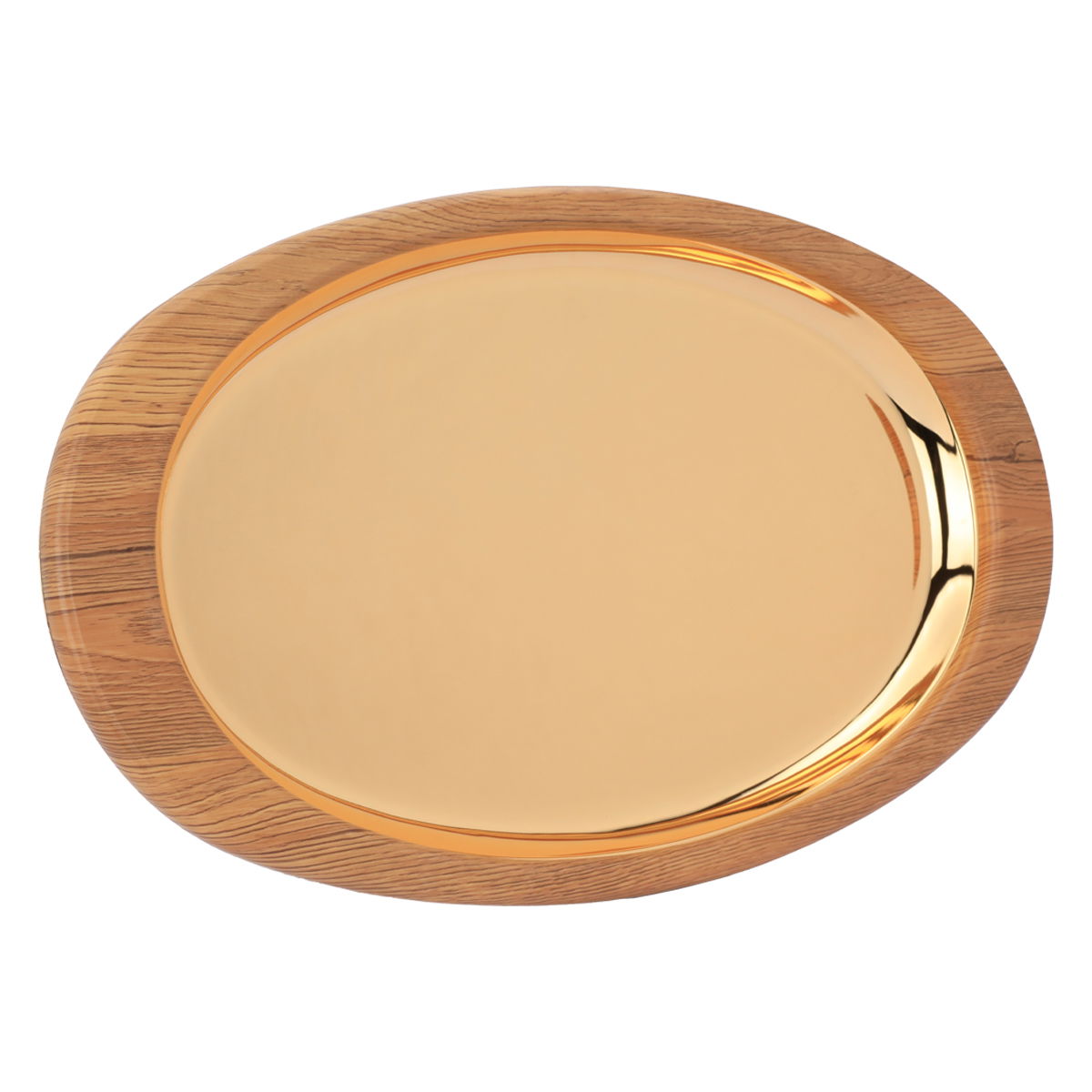 Tofaria Steel Al Saif Gallery, 55x32x4 cm, oval, with wooden edge, large - gold product image 1
