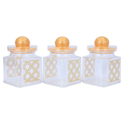طقم علب بهارات بلاستيك السيف غاليري، مربع، منقوش ذهبي، 3 قطع - شفاف product image 6