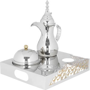 طقم ضيافة أستيل (دلة +تمرية +صحن نوا)السيف غاليري، 4 قطع، قاعدة - فضي product image 4