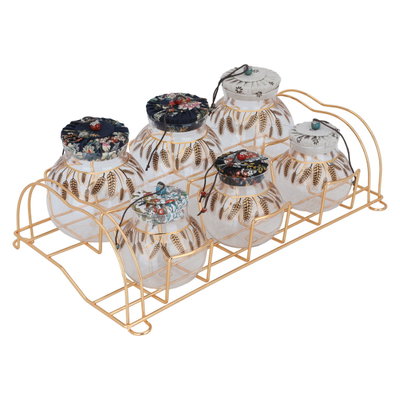 طقم علب بهارات زجاج السيف غاليري، 7 قطع ، غطاء، بستاند ذهبي - ملون product image 3