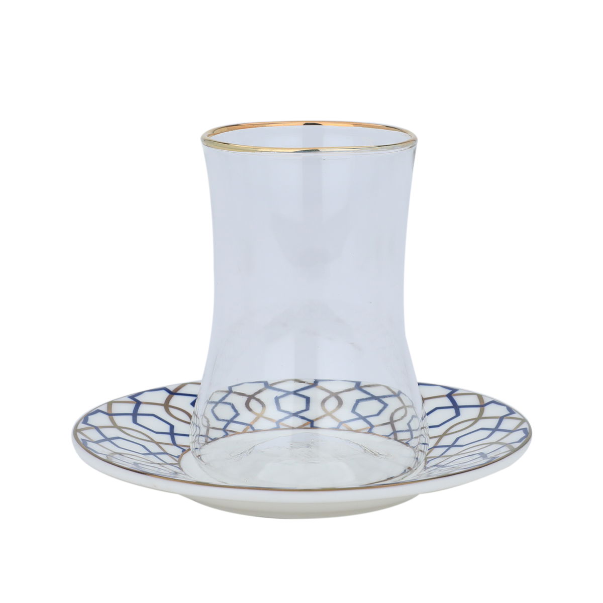 طقم استكانات زجاج مع صحون بورسلان السيف غاليري، 12 قطعة - أزرق product image 2