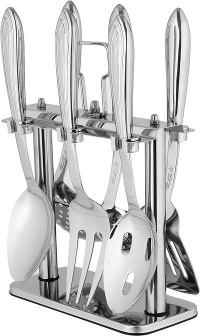 طقم ملاعق طبخ استيل مع ستاند السيف غاليري، 7 قطع - فضي product image 1