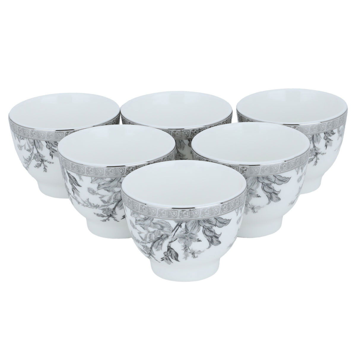 Al Saif Gallery porcelain Arabic coffee cups set, silver pattern, 6 pieces - white product image 2