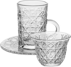 Glass serving set, 18 pieces, saucers, 12 cm, patterned - clear product image