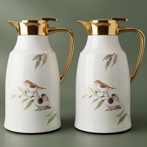 Al Saif Gallery Taghreed thermos set, 0.75/1 liter, two pieces, thermal glass inner shell, stainless steel outer shell - pearl product image