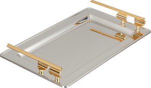 Al Saif Gallery Steel Serving Tray, 30x18.5x1 cm - Silver Gold product image