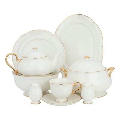 طقم سفرة بورسلان السيف غاليري، خط ذهبي، 60 قطعة - أبيض product image 1