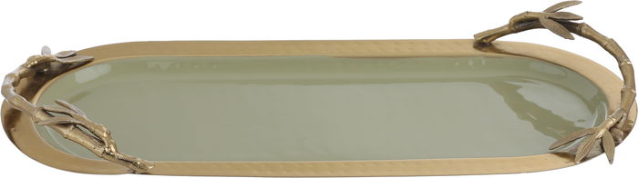طوفرية تقديم استيل بيضاوي السيف غاليري، 40×16×1.5 سم، يد غصن حواف ذهبية - أخضر فاتح product image 1