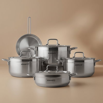 KorKmaz Alpha Steel Cookware Set, 9 Pieces - Silver product image 1