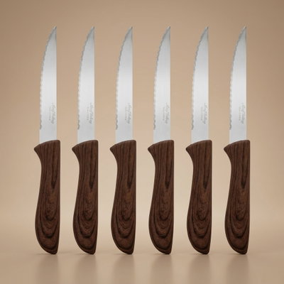 Al Saif Gallery steel serrated knife set, with handle, 6 pieces - brown product image 1