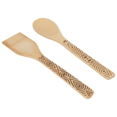 طقم ملاعق طبخ خشب خيزران السيف غاليري، منقوش - بني product image 2