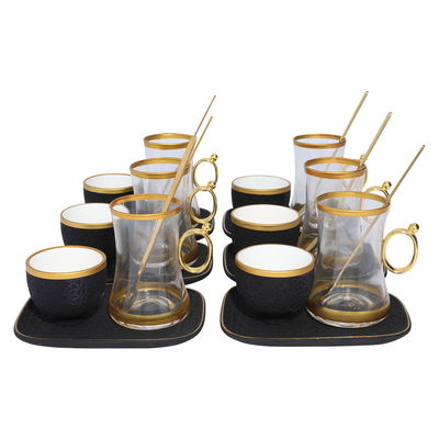 طقم تقديم شاي وقهوة زجاج السيف غاليري، نقش إسلامي، 24 قطعة - شفاف product image 5