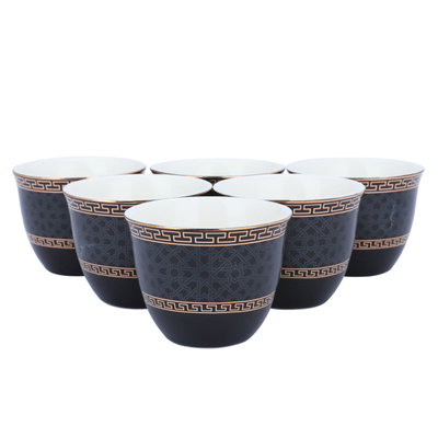 طقم بيالات زجاج وفناجين قهوة بورسلان السيف غاليري، 27 قطعة، نقش اسلامي - أسود و شفاف product image 2