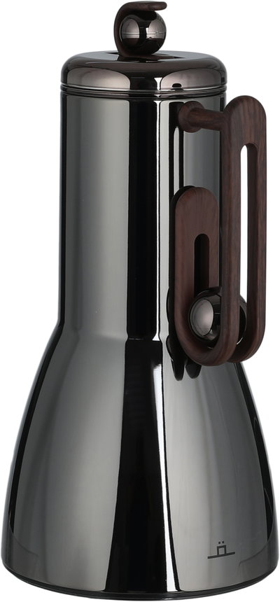 Al Saif Gallery Al-Adhariya Thermos Set, 0.7/1 Liter, 2 Pieces, Glass Inner Container, Stainless Steel Outer Body, Push Button - Glossy Black Dark Wood product image 4