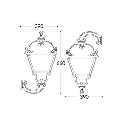 فانوس جدارى بلاستيك الراتنج المقاوم فوماقالي، قاعدة لمبة E27، 66×39 سم - اسود product image 2
