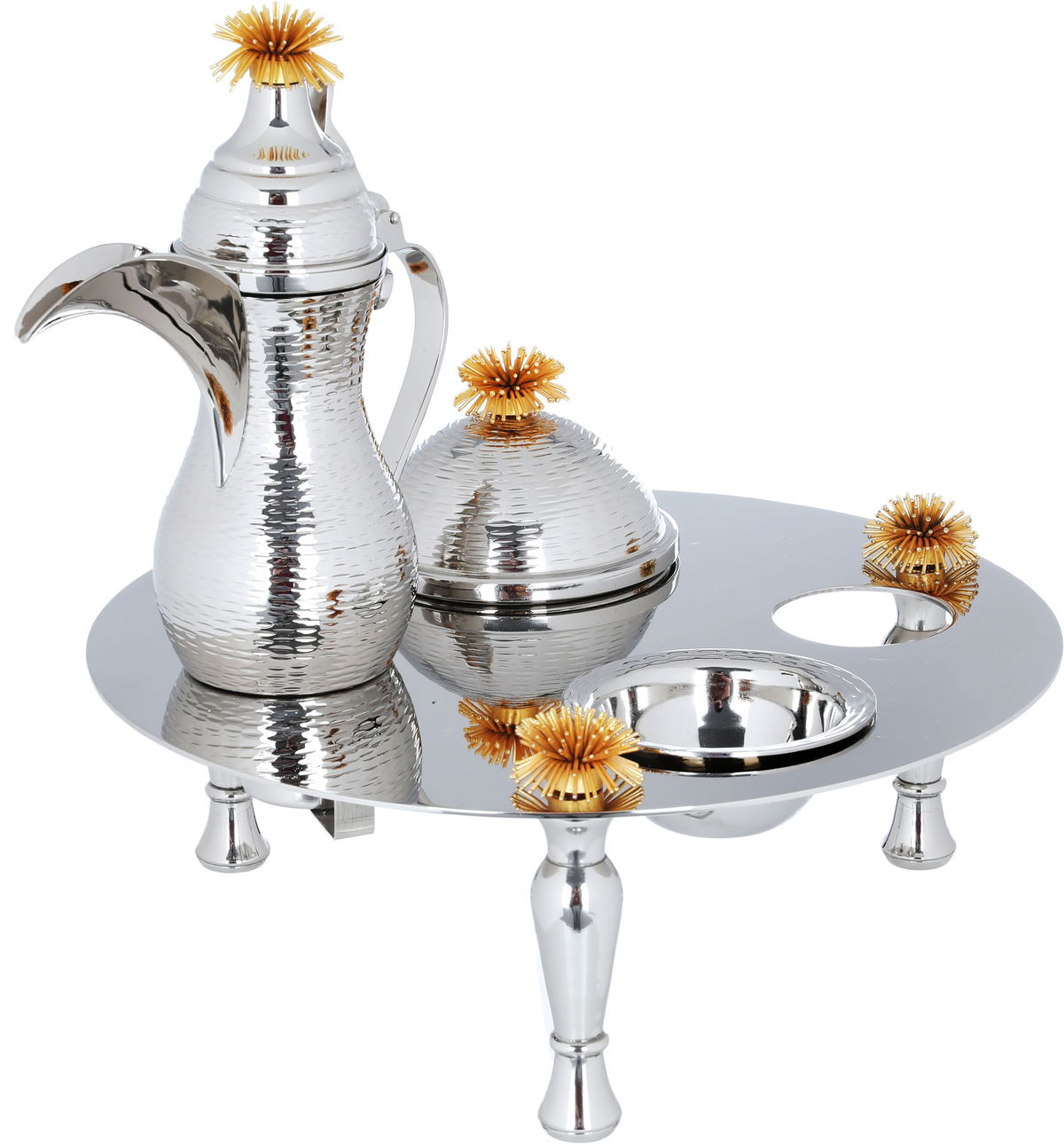 طقم ضيافة قهوة أستيل (دلة +تمرية +صحن نوا)السيف غاليري، 4 قطع، قاعدة دائري - فضي product image 4