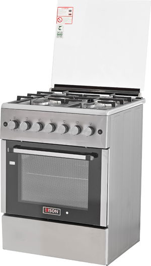 فرن غاز قائم إديسون، 60 ×60 سم، 4 شعلات، 6 مفاتيح تحكم، EDGS-FRR-204 - فضي أسود product image 2