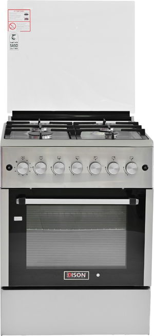 فرن غاز قائم إديسون، 60 ×60 سم، 4 شعلات، 6 مفاتيح تحكم، EDGS-FRR-204 - فضي أسود product image