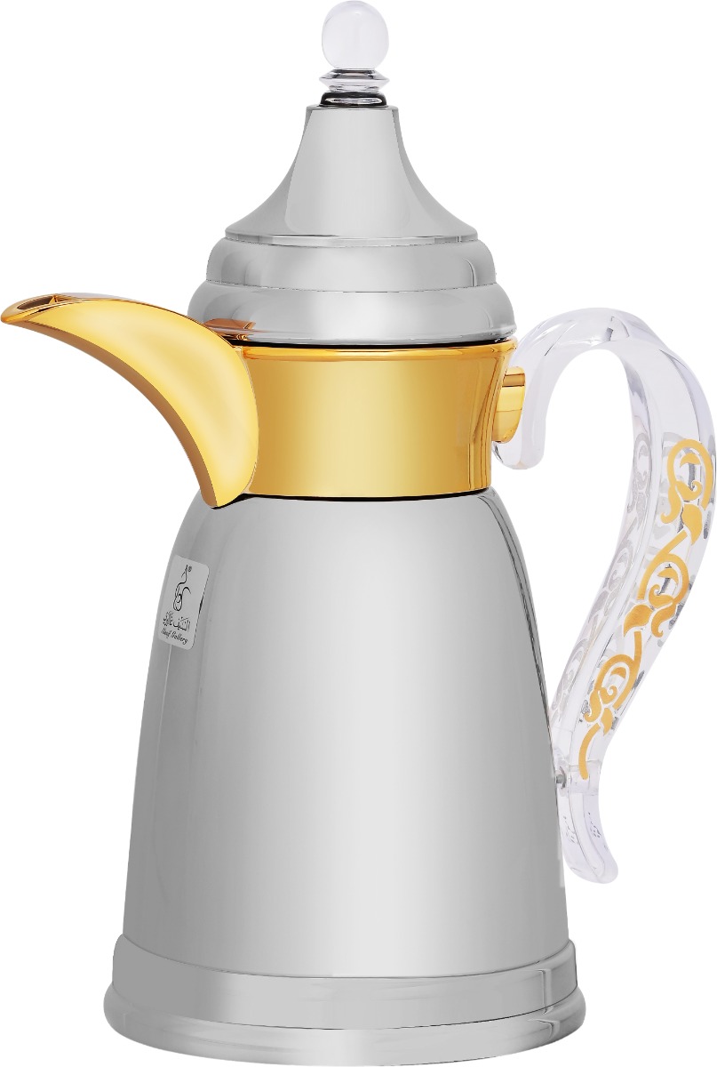 Al Saif Gallery Thermos moon shape Dallah , 600 ml, steel inner case, steel outer case - silver gold product image