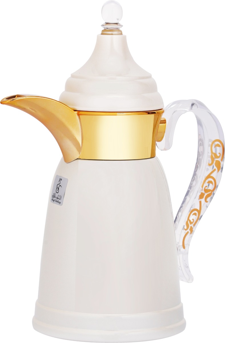 Al Saif Gallery thermos moon shape Dallah, 600 ml, steel inner case, steel outer case - pearl gold product image 1