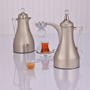 Al Saif Gallery Lina Thermos Set, 1/1 Liter, Clear Handle, Heat-Resistant Glass Inner Container, Stainless Steel Outer Body, Pressure Gauge - Matte Silver product image