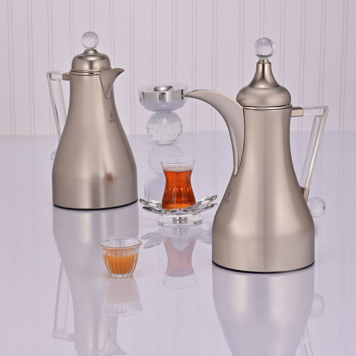Al Saif Gallery Lina Thermos Set, 1/1 Liter, Clear Handle, Heat-Resistant Glass Inner Container, Stainless Steel Outer Body, Pressure Gauge - Matte Silver product image 1