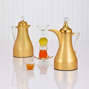 Al Saif Gallery Lina Thermos Set, 1/1 Liter, Clear Handle, Heat-Resistant Glass Inner Container, Stainless Steel Outer Body, Pressure - Gold product image