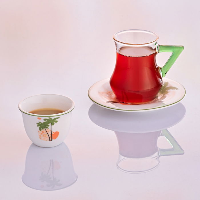 طقم تقديم شاي وقهوة زجاج وبورسلان السيف غاليري، 18 قطعة، يد أخضر- شفاف أبيض product image 2