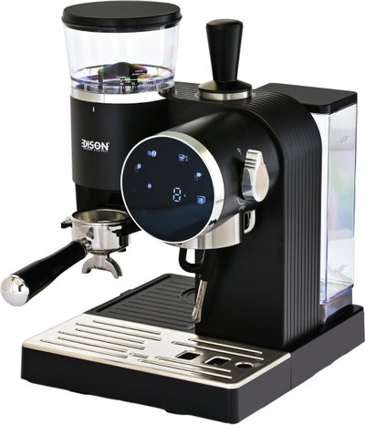 Edison GP6800 Espresso Coffee Machine and Grinder, 1.5L Capacity, 1465W, Touch Control, 3 Temperature Settings, 30 Grinding Settings, 20 Bar Pressure Pump, Frother - Black product image 2