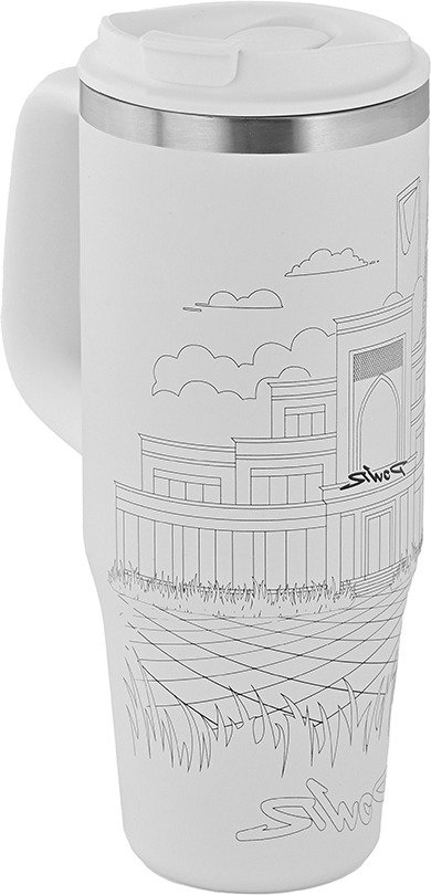 مج باور حافظ للحرارة ستانلس استيل السيف غاليري، 1 لتر، مسكة يد، مرفق مصاص - أبيض product image 4