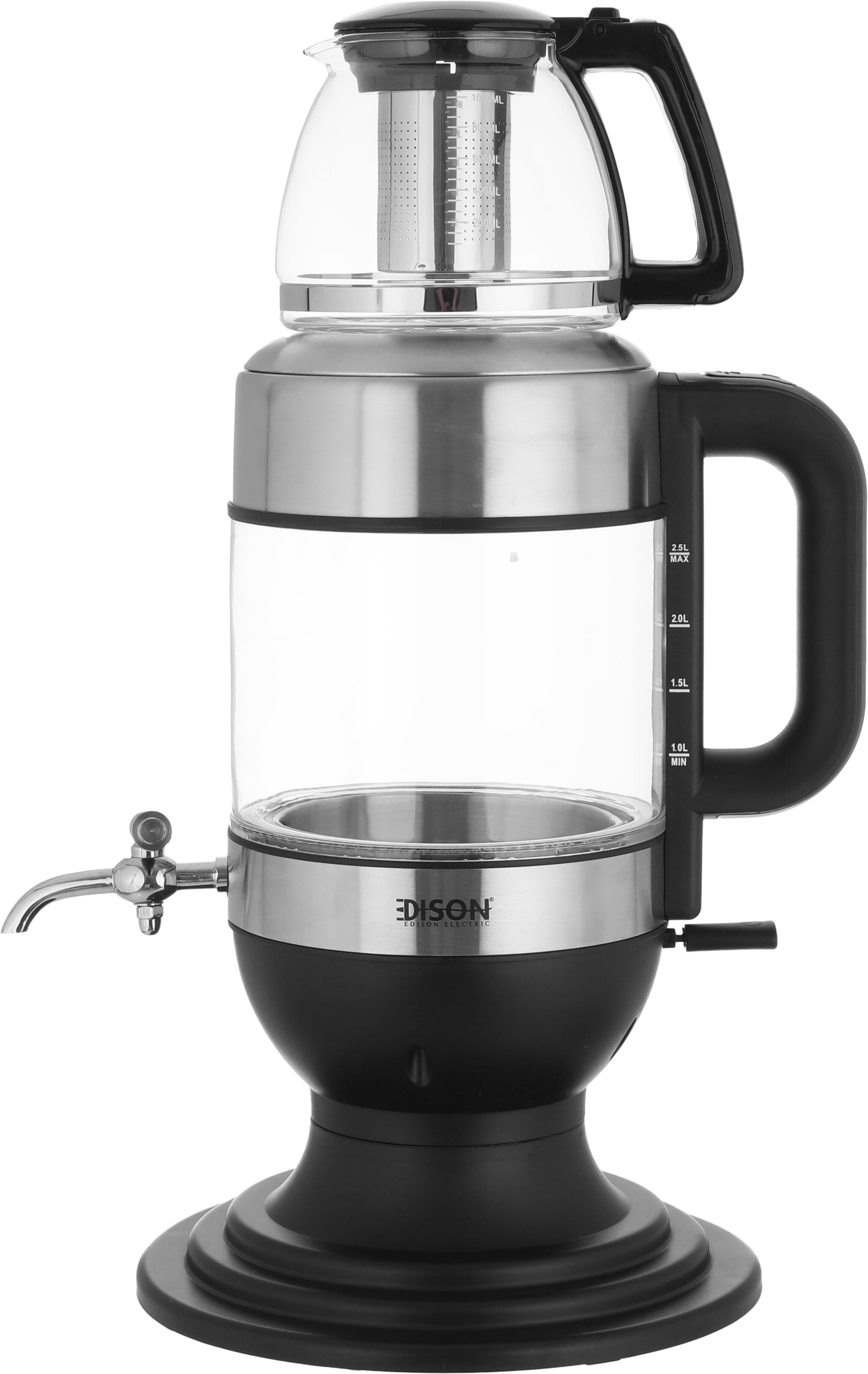 سماور كهربائي إديسون، مع إبريق شاي زجاج، 2.5 لتر، / 1.0 لتر، 2200 واط - فضي product image 1