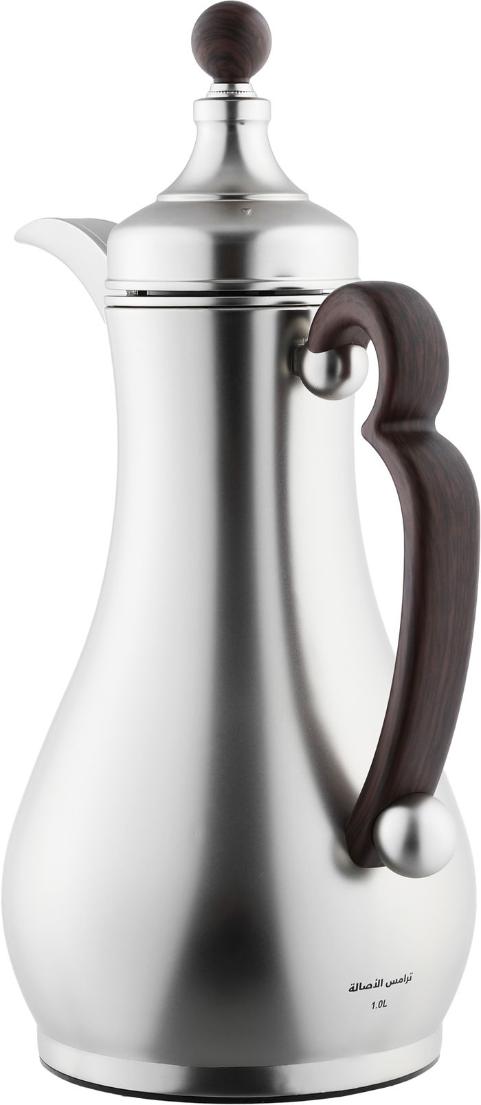 Alsaif Gallery Al-Asalah Thermos Set, 1/1 liter, glass interior, stainless steel exterior, dark wooden handle, press - matte silver product image 3