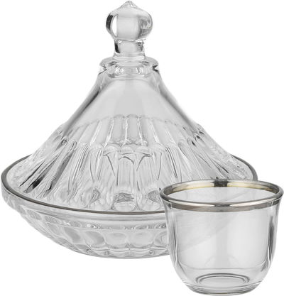 طقم فناجين قهوة مع تمرية زجاج رويال جلاس، 8 قطع، 13x13x11 سم - شفاف فضي product image 1