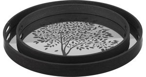 Al Saif Gallery Wooden Tray Set, Round, 2 Pieces - Black Wood product image