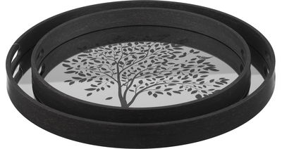 Al Saif Gallery Wooden Tray Set, Round, 2 Pieces - Black Wood product image 1