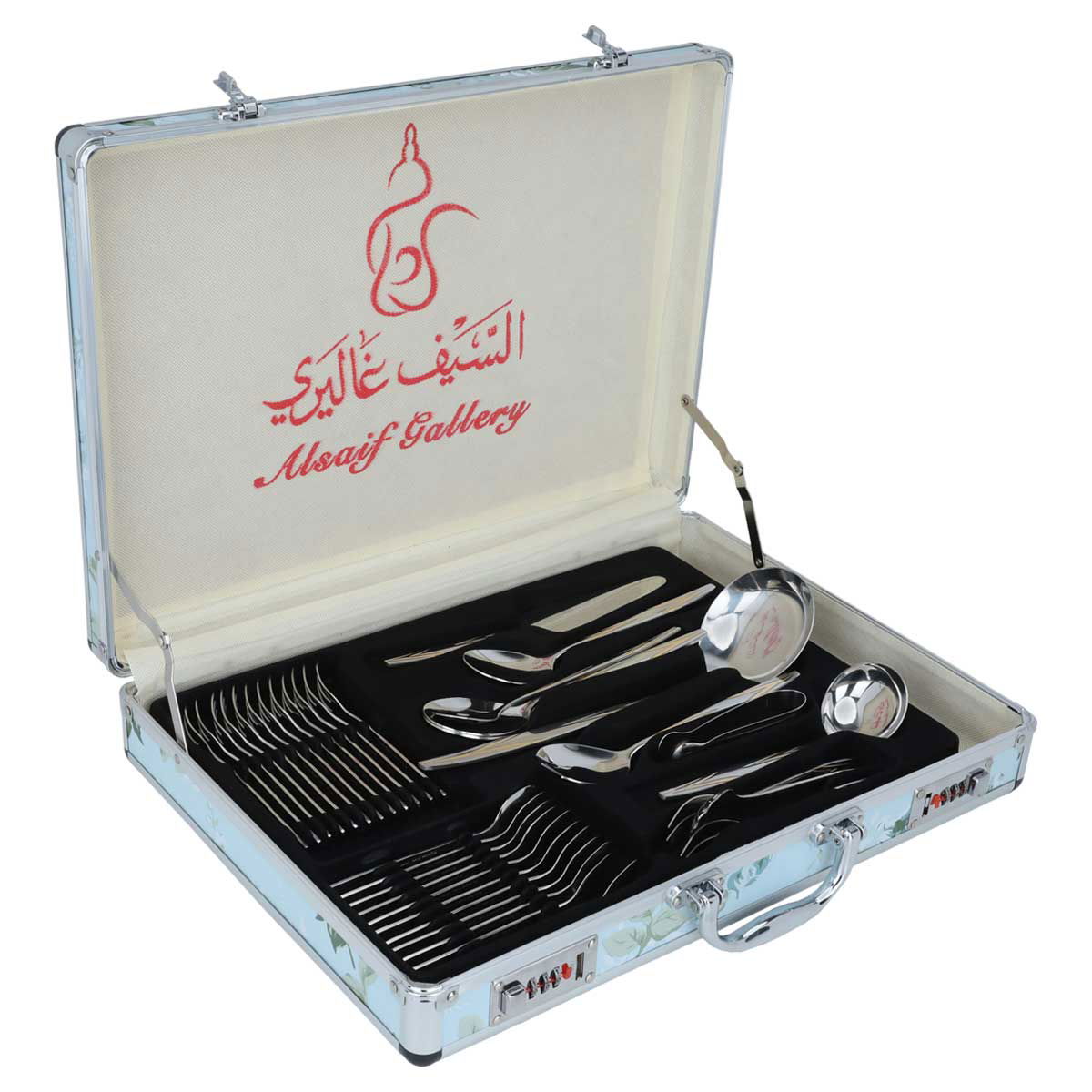 Al Saif Gallery steel spoon set with aluminum case, 72 pieces, gold-silver pattern product image 2